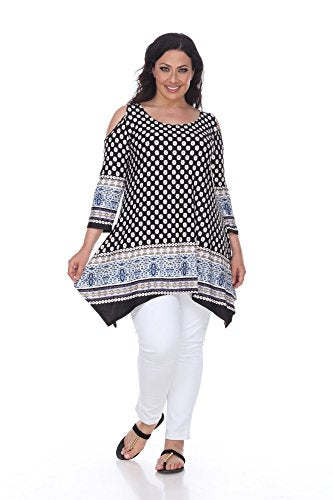 White Mark Womens Plus Size Cold Shoulder Printed Tunic Top
