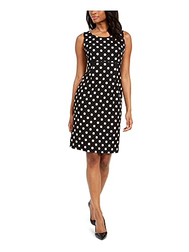 Kasper Women's Petite Polka DOT Printed Scuba Crepe Empire Seamed Dress, BLACK/WHITE-0DC, 4P