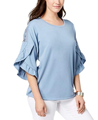 Ruffled Crochet-Inset Sweatshirt
