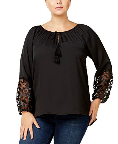 Plus Size Embellished-Sleeve Tassel Top