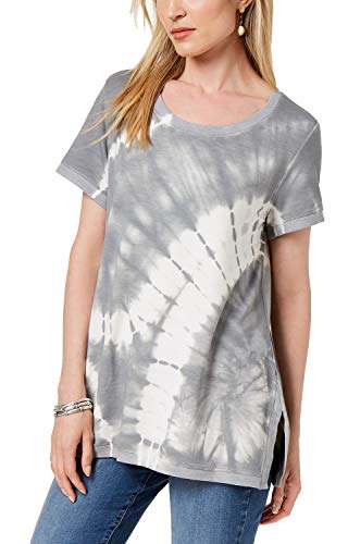 Style & Co. Tie-Dyed Vented-Hem Top Blue Tie Die M