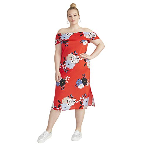 Trendy Plus Size Floral Off-The-Shoulder Midi Dress