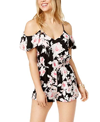 Juniors' Printed Cold-Shoulder Romper