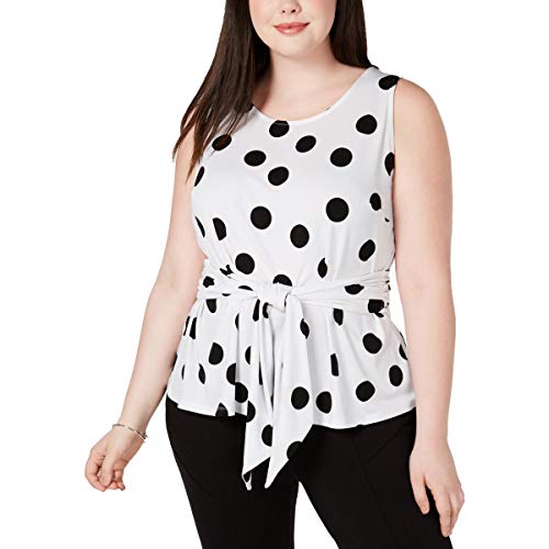 INC Plus Size Dot-Print Tie-Front Top