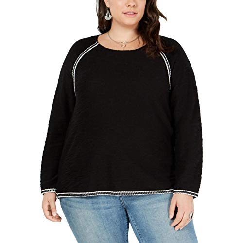 Plus Braided-Trim Scoop-Neck Top