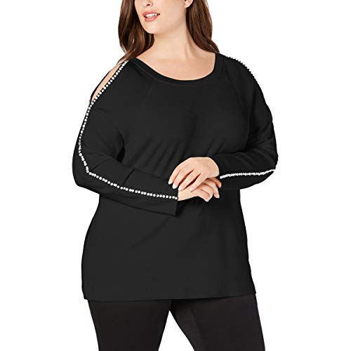 I.N.C. Plus Size Rhinestone-Trim Cold-Shoulder Sweater