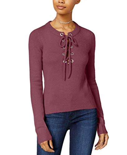 Juniors' Lace-Up Grommet Sweater