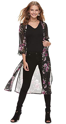 CRAVE FAME Juniors' Polka-Dot & Floral Bell Sleeve Kimono