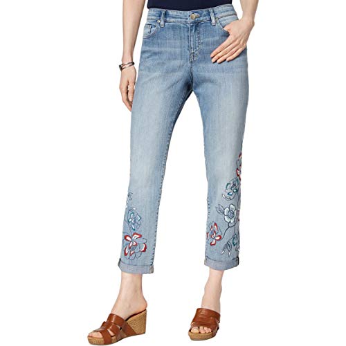 Plus Size Liberty Embroidered Boyfriend-Fit Ankle Jeans