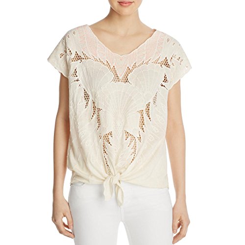 Free People Womens Linen Blend Crochet Detail Tunic Top
