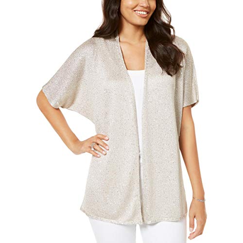 INC Petite Sequinned Drape-Front Cozy Cardigan