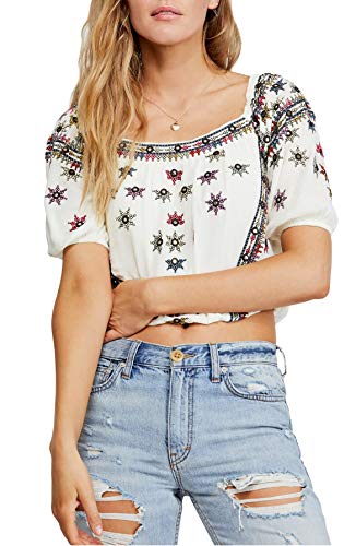 Free People Aurura Embroidered Square Neck Top