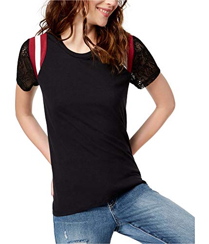 Juniors' Lace-Sleeve Striped-Shoulder Top