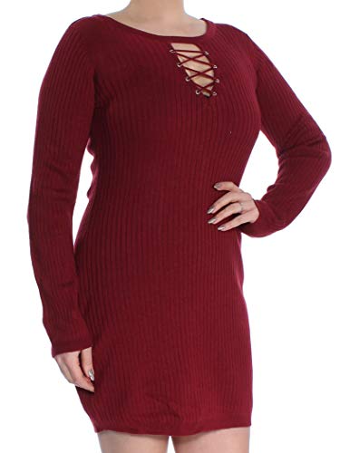 Juniors' Ribbed Lace-Up Sweater Dress