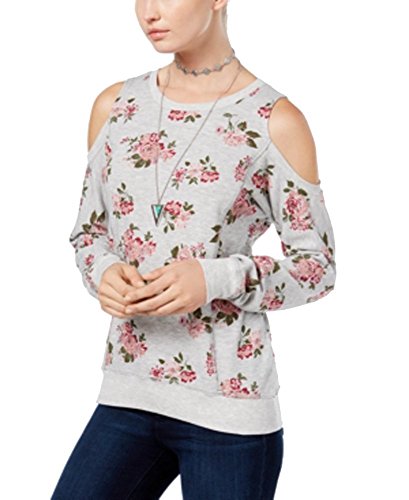Ultra Flirt Juniors' Floral-Print Cold-Shoulder Sweatshirt (Grey Tossed Floral, M)
