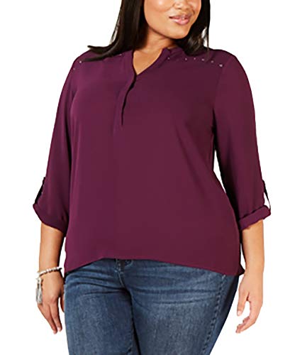 Plus Size Embellished Roll-Tab-Sleeve Top