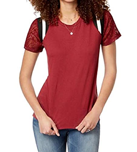 Juniors' Lace-Sleeve Striped-Shoulder Top