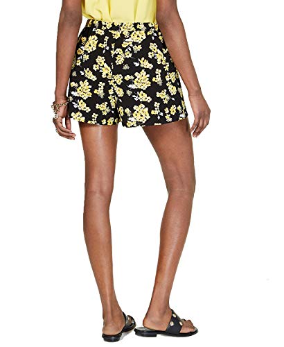 Michael Kors Pull-On Floral-Print Shorts (Black/Golden Yellow, XS)