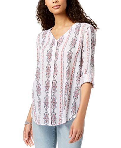 Style & Co Printed Roll Tab Tie Front Shirt
