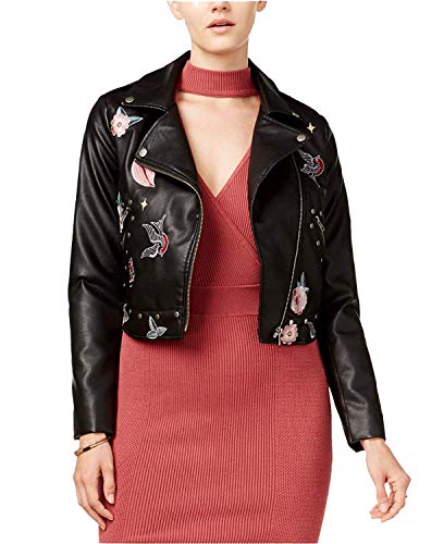 Juniors' Embroidered Moto Jacket
