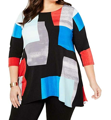 Alfani Womens Plus Asymmetric Business Tunic Top Black Vibrant Collage 2X