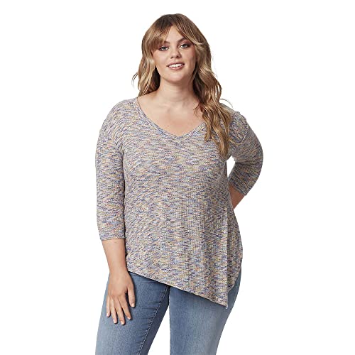 Jessica Simpson Womens Karen Asymmetric Hem Knit Top 1X Spacedye Multi