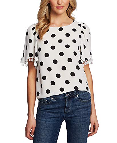 Dot-Print Embroidered-Trim Top