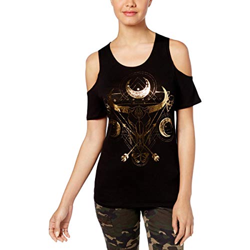 Juniors' Moon Graphic Cold-Shoulder T-Shirt