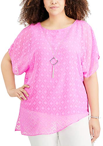JM Collection Plus Size Asymmetrical Necklace Top (Peony Bloom, 0X)