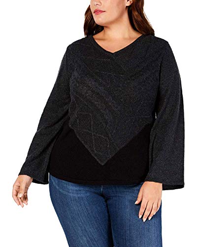 Plus Size V-Neck Mixed-Stitch Sweater