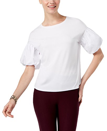 Woven Bubble-Sleeve Knit Top