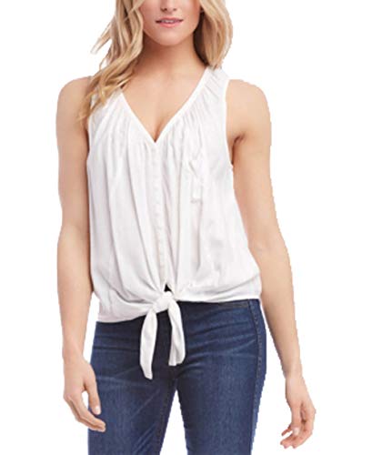 Sleeveless Button-Front Tie-Hem Top
