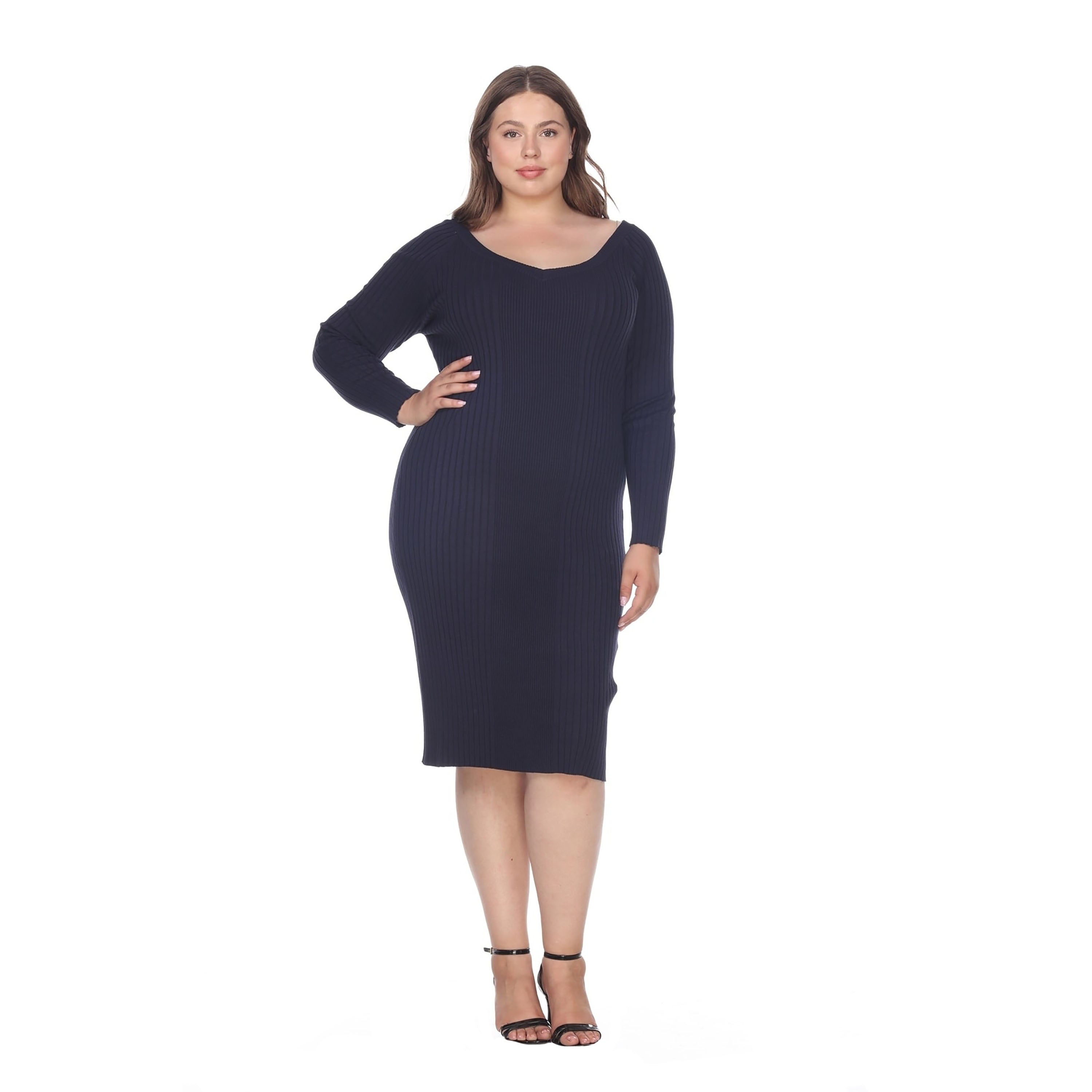 White Mark Women s Plus Size Destiny Sweater Dress Blue Navy 1X