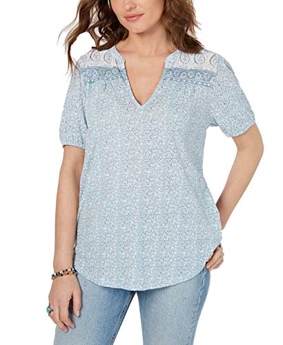 Border-Print Peasant Top
