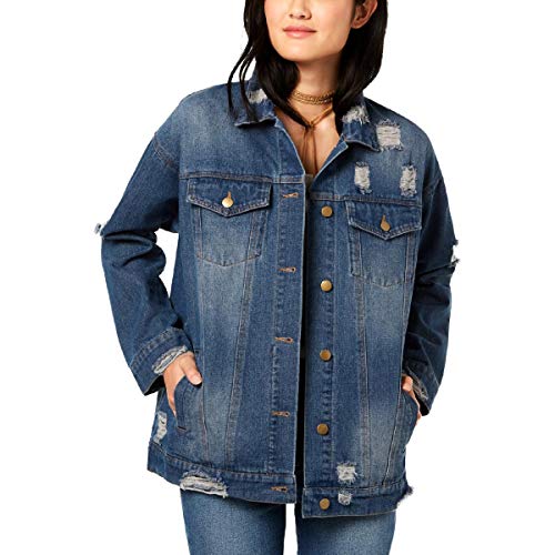 Juniors' Cotton Denim Ripped Trucker Jacket