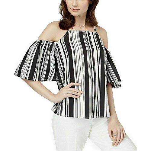 Juniors' Striped Cold-Shoulder Top