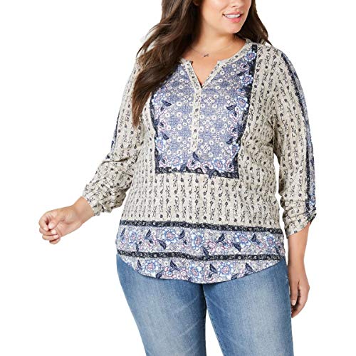 Plus Size Mixed-Print Shirttail Hem Blouse
