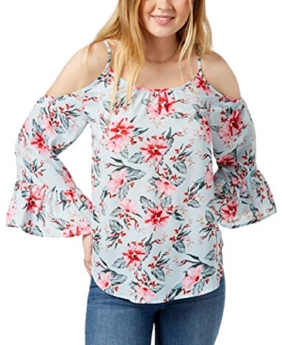 Juniors' Printed Bell-Sleeved Cold-Shoulder Blouse