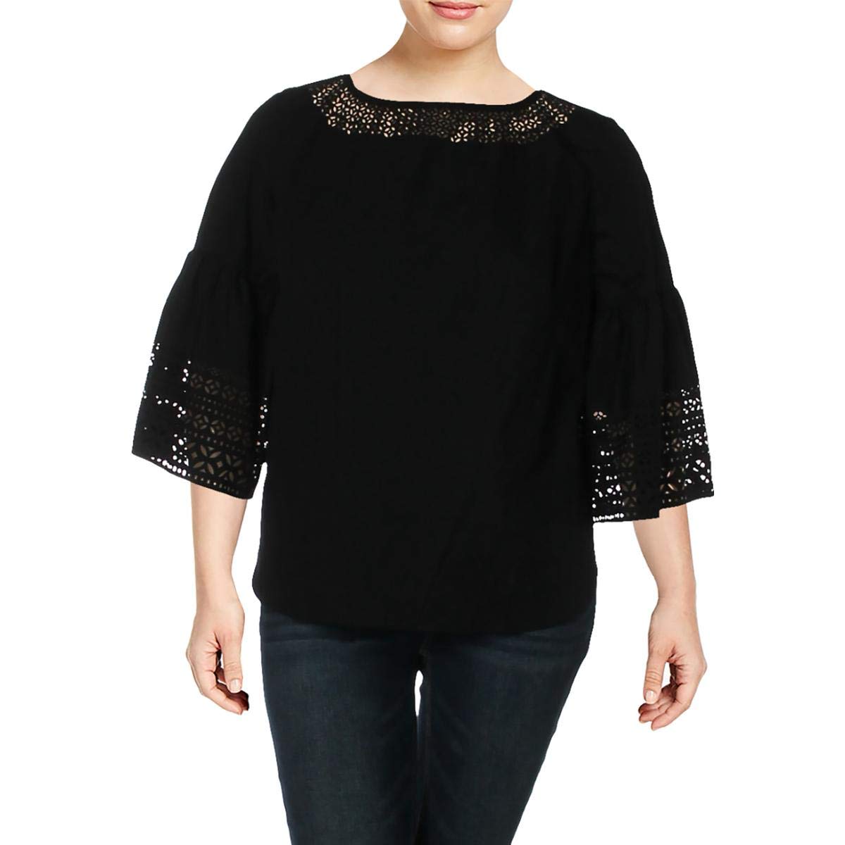 Lauren Ralph Lauren Womens Plus Poplin Bell Sleeves Blouse