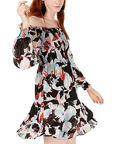 Bar III Womens Floral Print Ruffled Casual Dress