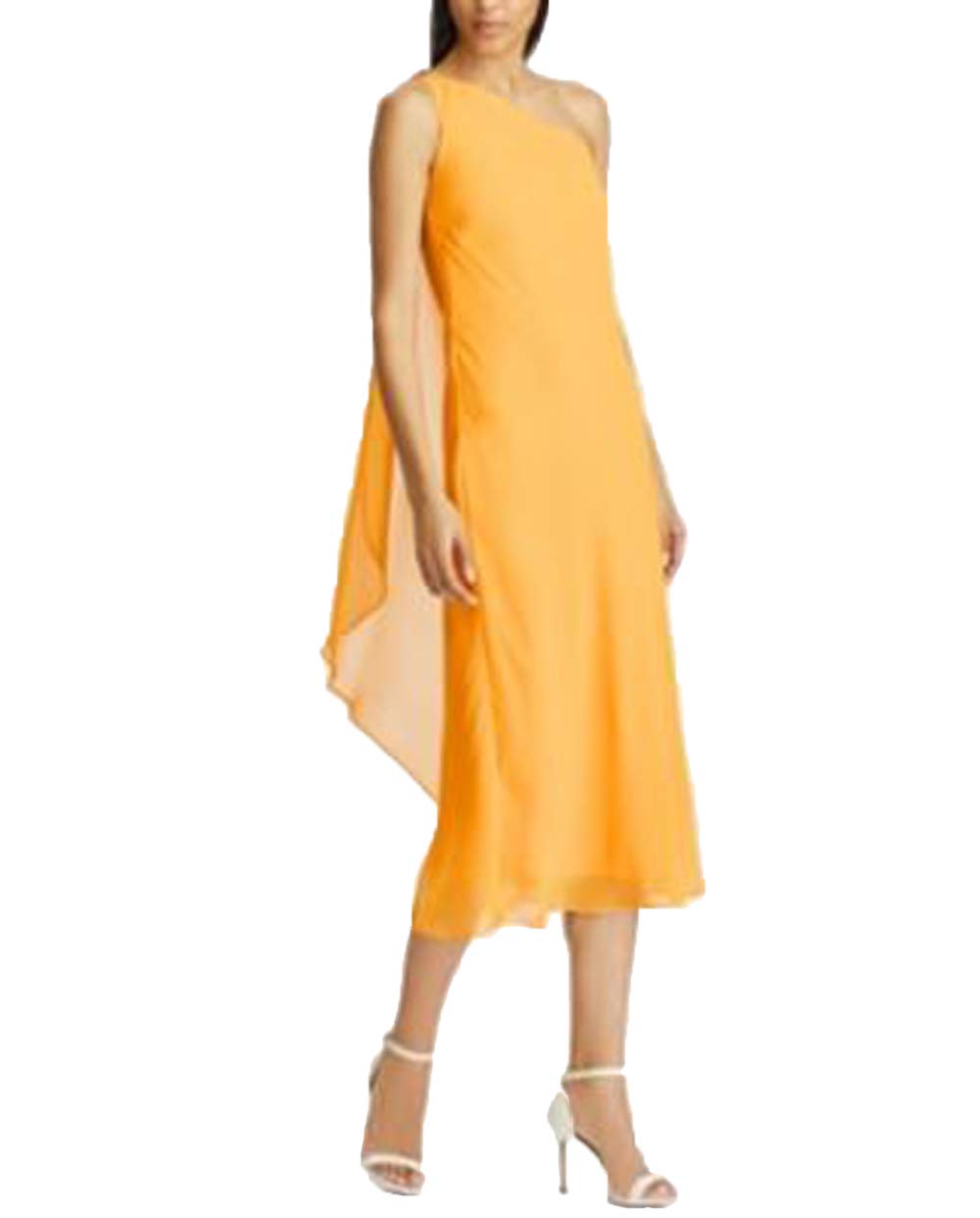 Lauren Ralph Lauren Rhinestone Pin Single Shoulder Chiffon Dress