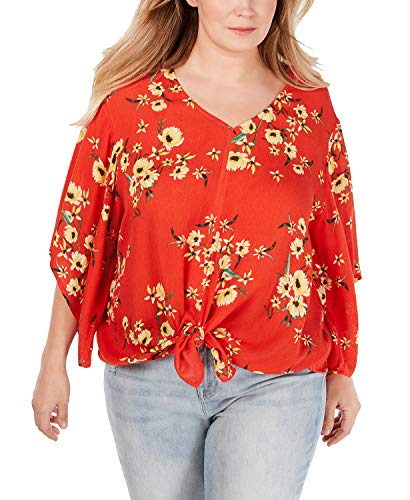 Plus Size Tropical-Print Tie-Front Top