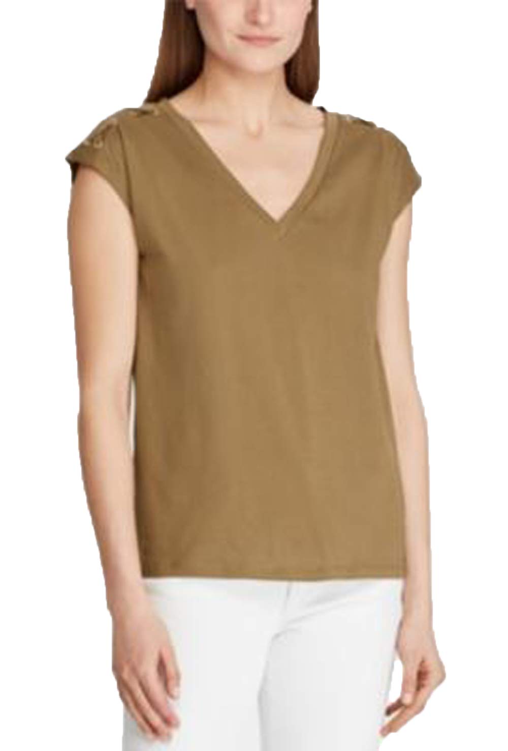 Lauren Ralph Lauren Embroidered Logo Lace Up Sleeve Top