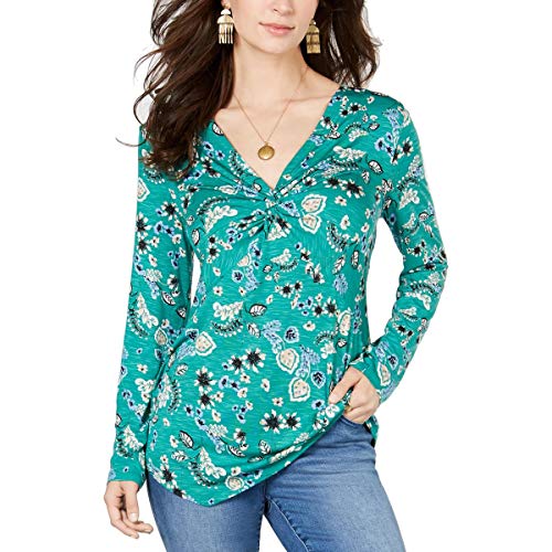 V-Neck Twist-Front Floral-Print Top