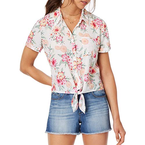 Hippie Rose Juniors Printed Tie Front Camp Shirt