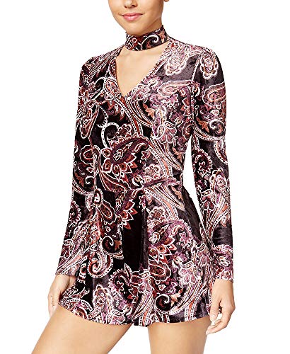 Be Bop Juniors Printed Cotton Velvet Choker Romper