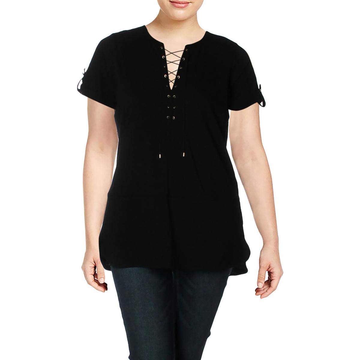 Lauren Ralph Lauren Womens Plus Lace-Up Embellished T-Shirt