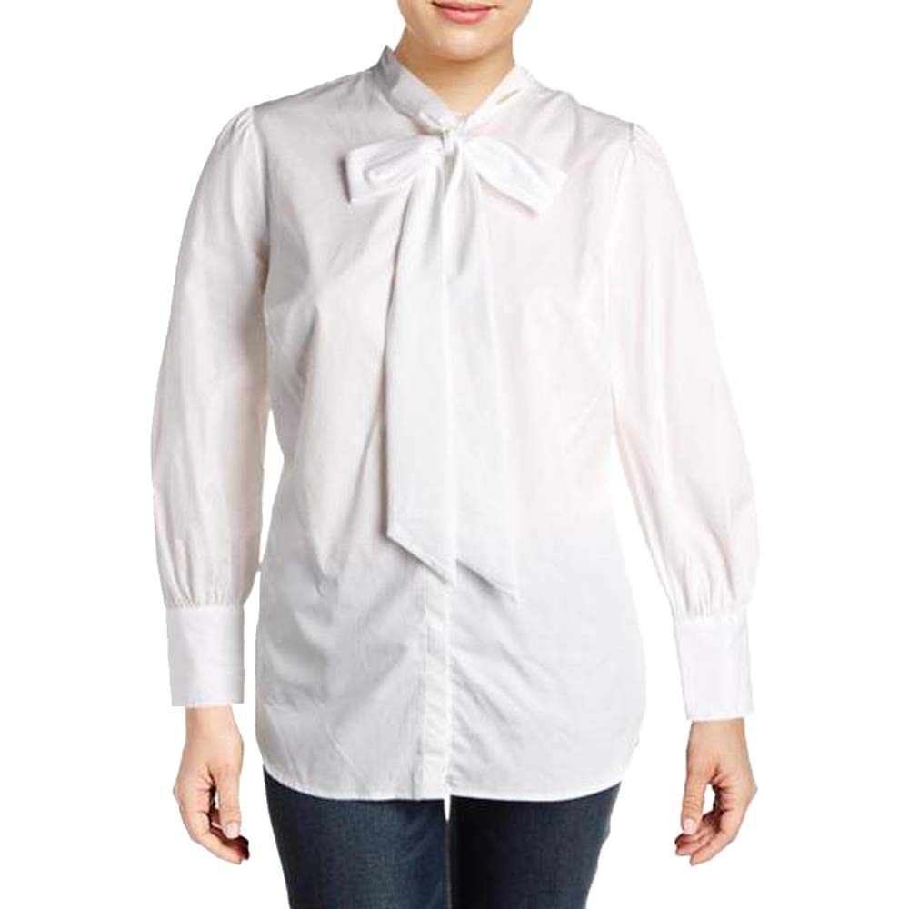 Lauren Ralph Lauren Womens Plus Tie Neck Sheer Button-Down Top