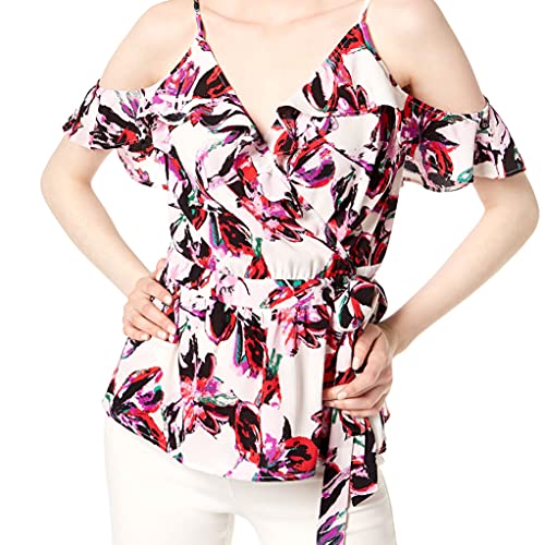 Cold-Shoulder Printed Surplice Top