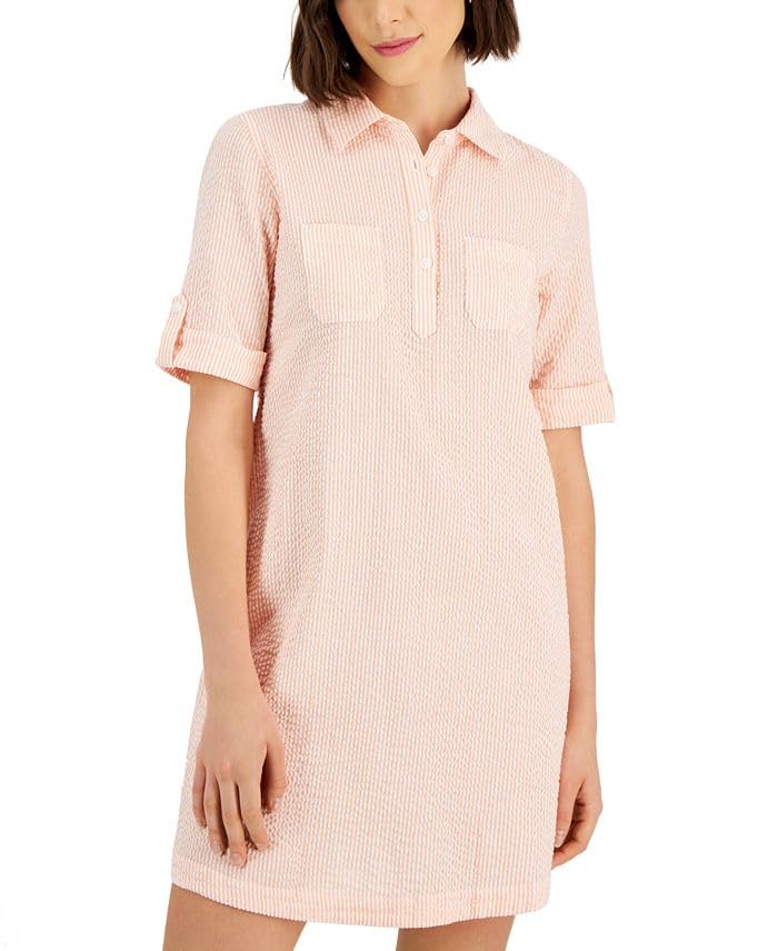 Karen Scott Petite Seersucker Shirtdress